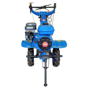 blue colour sher jrf 650 mini tiller on a white background on goa tractors website